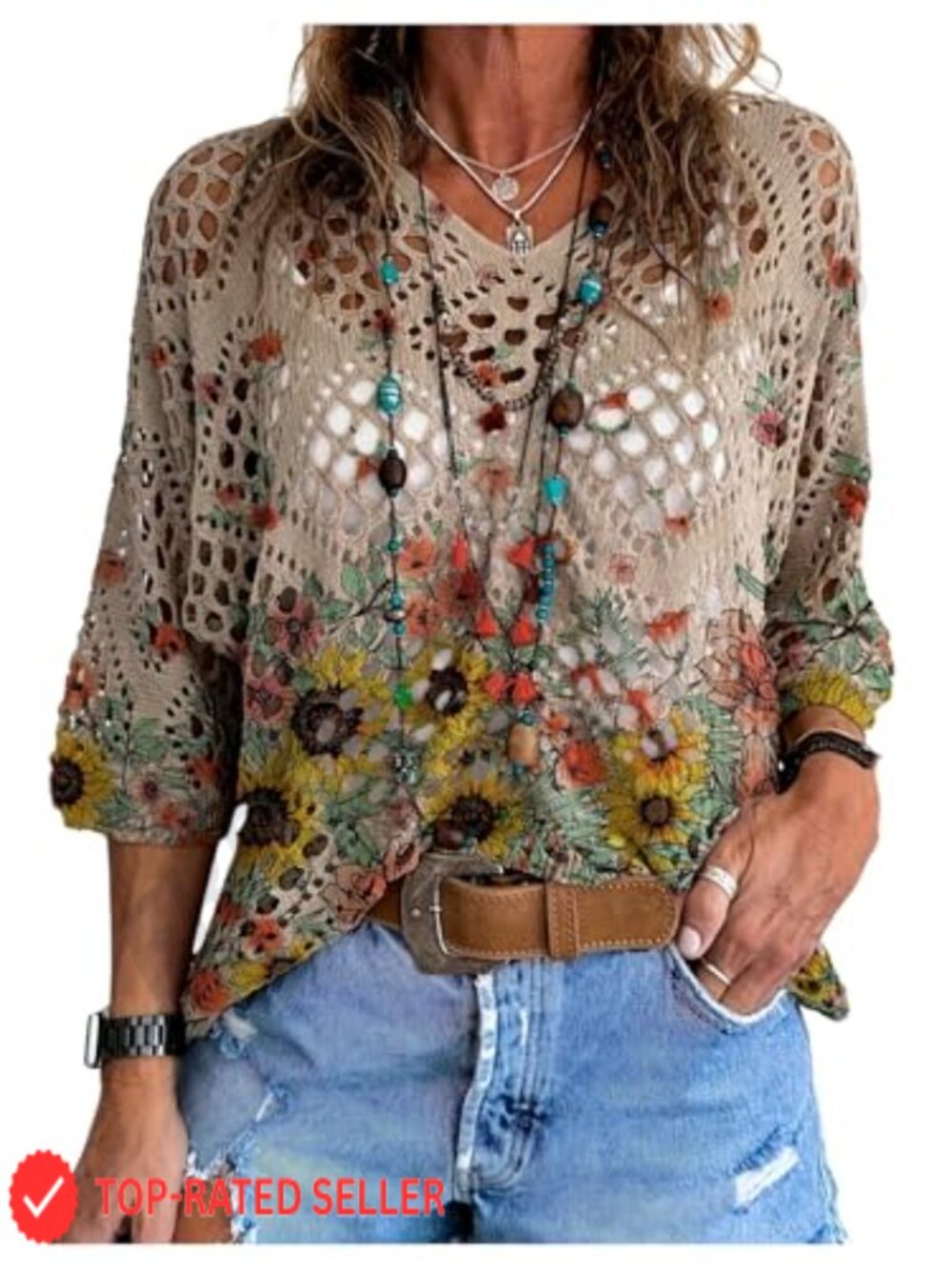 Lightweight Knit V Neck Boho Beach Cover Up Sweater